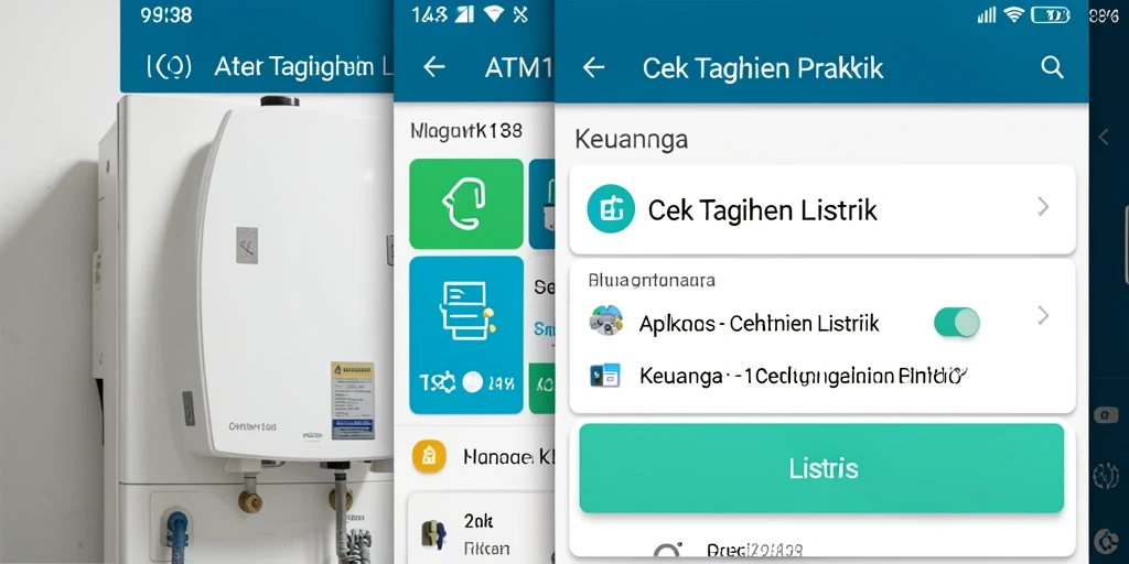 Screenshot utama aplikasi ATM138 dengan tampilan Cek Tagihan Listrik.