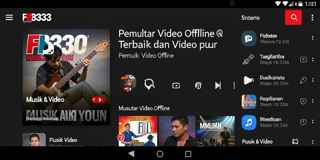 Tampilan antarmuka pengguna FB333 untuk Pemutar Video Offline yang mudah digunakan.