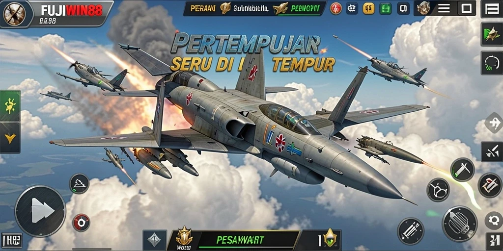 Tampilan antarmuka utama FUJIWIN88 yang menampilkan pesawat tempur siap tempur.