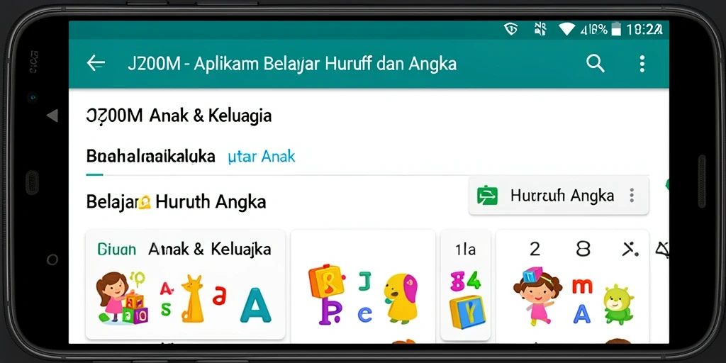 Tampilan interaktif aplikasi Belajar Huruf Angka J200M.