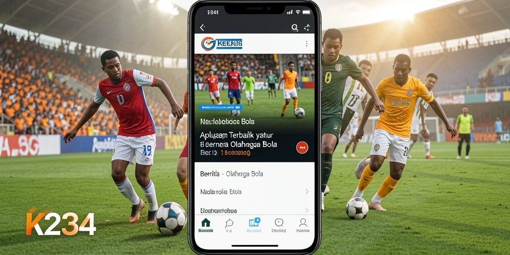 Antarmuka intuitif dari aplikasi K234 yang menampilkan berita Olahraga Bola.