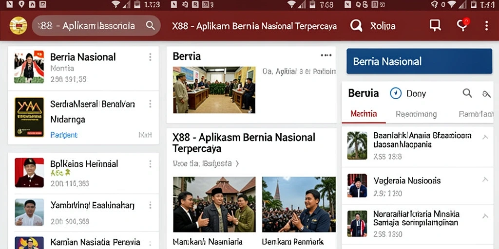 Antarmuka aplikasi X88 dengan fitur berita nasional yang menarik.