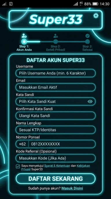 Buat Akun Baru Super33 di Android Indonesia